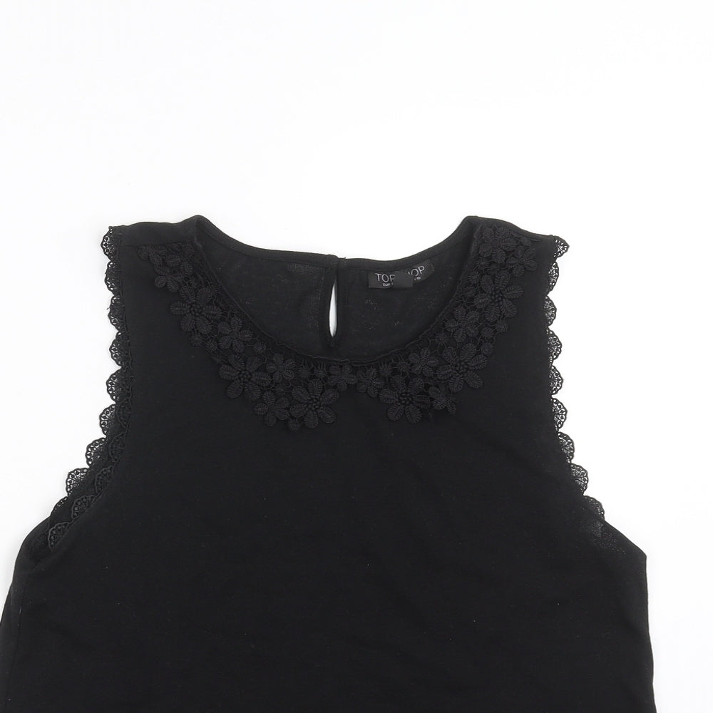 Topshop Womens Black   Basic T-Shirt Size 10  - floral detail