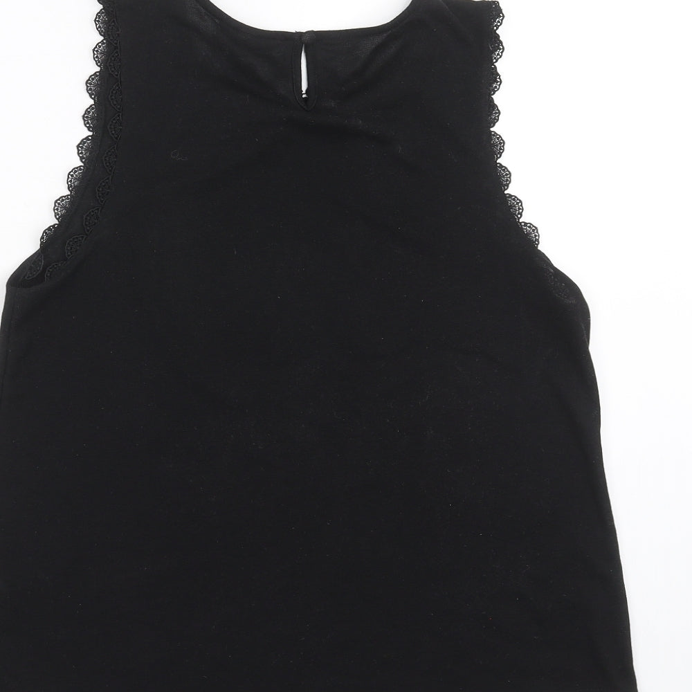 Topshop Womens Black   Basic T-Shirt Size 10  - floral detail