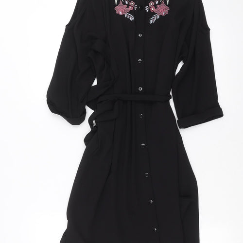 New Look Womens Black Floral  Shirt Dress  Size 10  - cold Shoulder