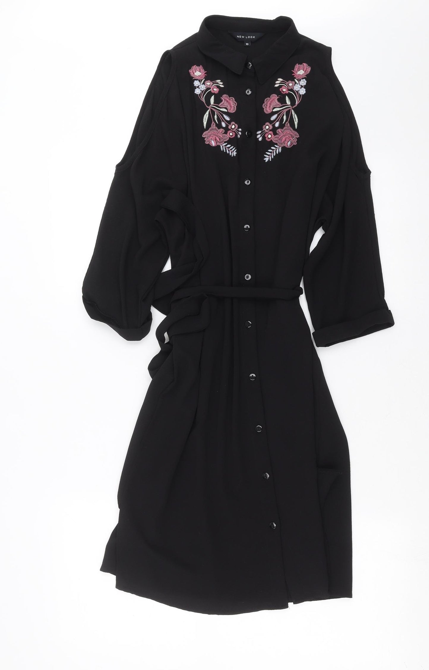 New Look Womens Black Floral  Shirt Dress  Size 10  - cold Shoulder
