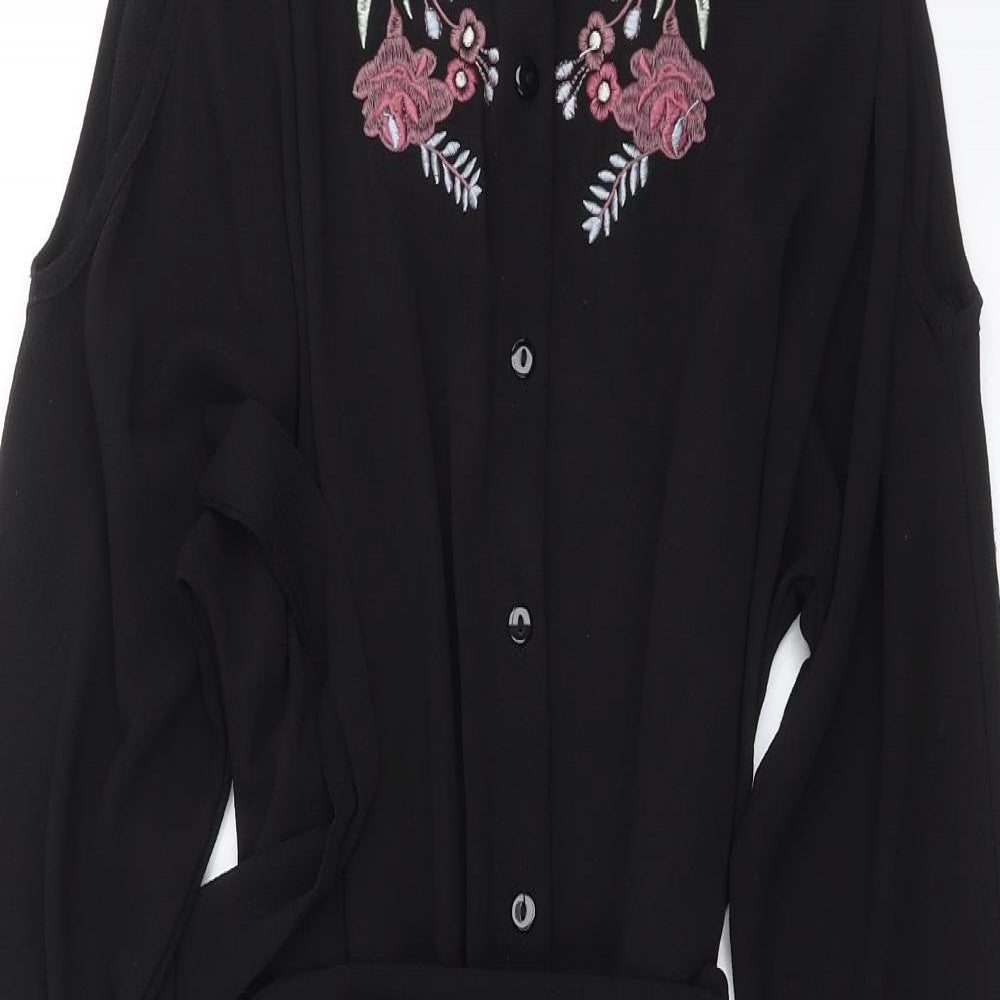 New Look Womens Black Floral  Shirt Dress  Size 10  - cold Shoulder