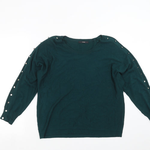 George Womens Green  Knit Pullover Jumper Size 14  - Button Sleeve Detail