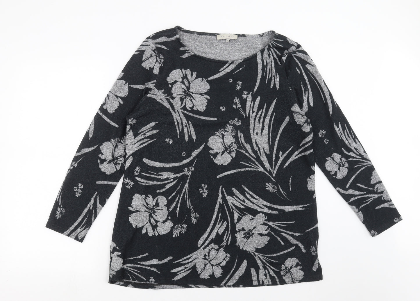 Nutmeg Womens Grey Floral Knit Pullover Jumper Size 14