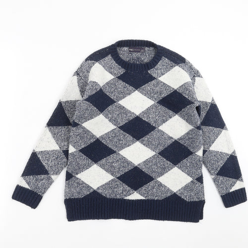 Marks and Spencer Womens Blue Argyle/Diamond Knit Pullover Jumper Size S