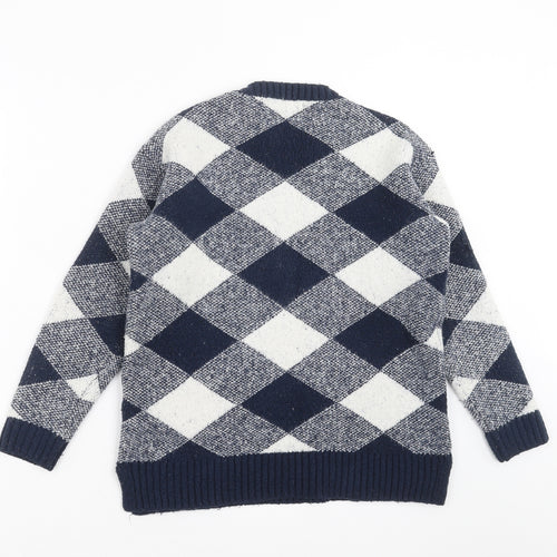 Marks and Spencer Womens Blue Argyle/Diamond Knit Pullover Jumper Size S