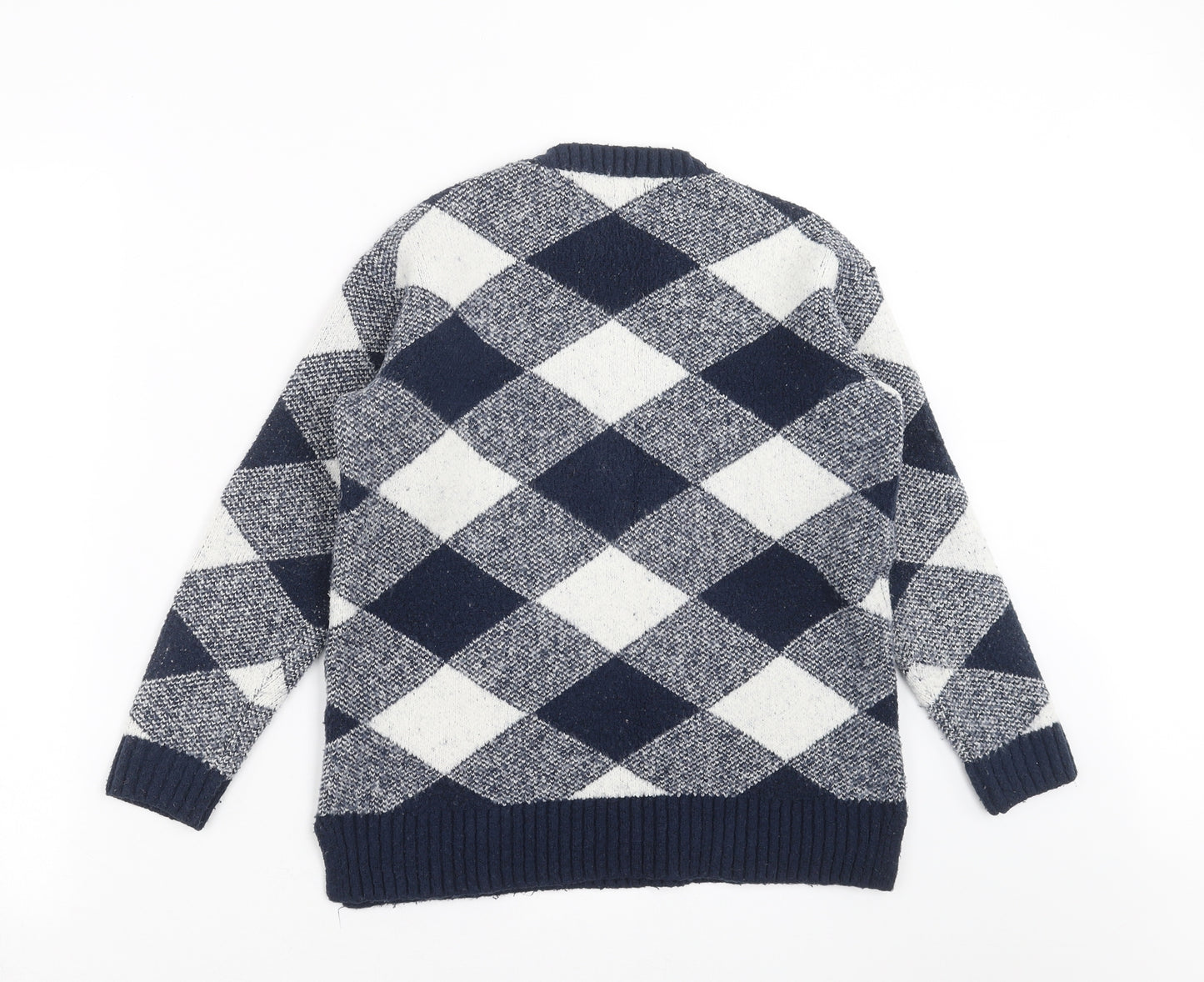 Marks and Spencer Womens Blue Argyle/Diamond Knit Pullover Jumper Size S