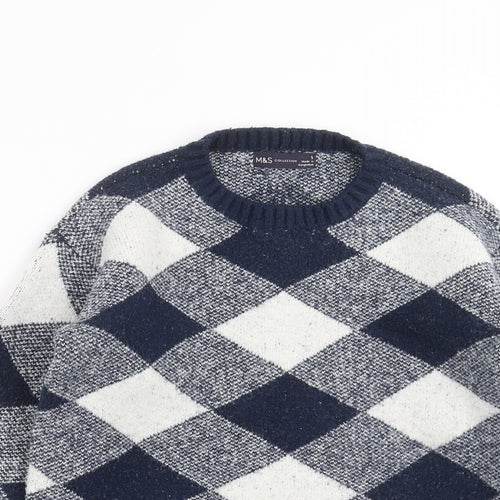 Marks and Spencer Womens Blue Argyle/Diamond Knit Pullover Jumper Size S