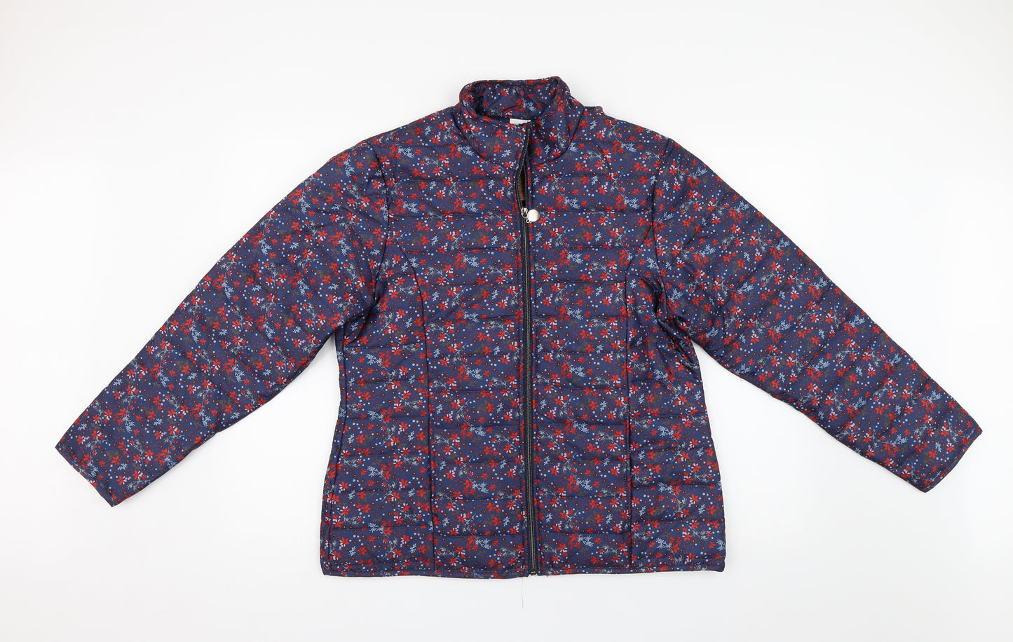 Anne De Lancay Womens Blue Floral  Quilted Jacket Size M