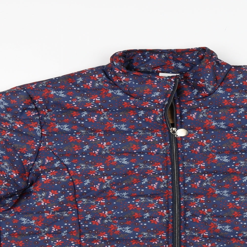 Anne De Lancay Womens Blue Floral  Quilted Jacket Size M