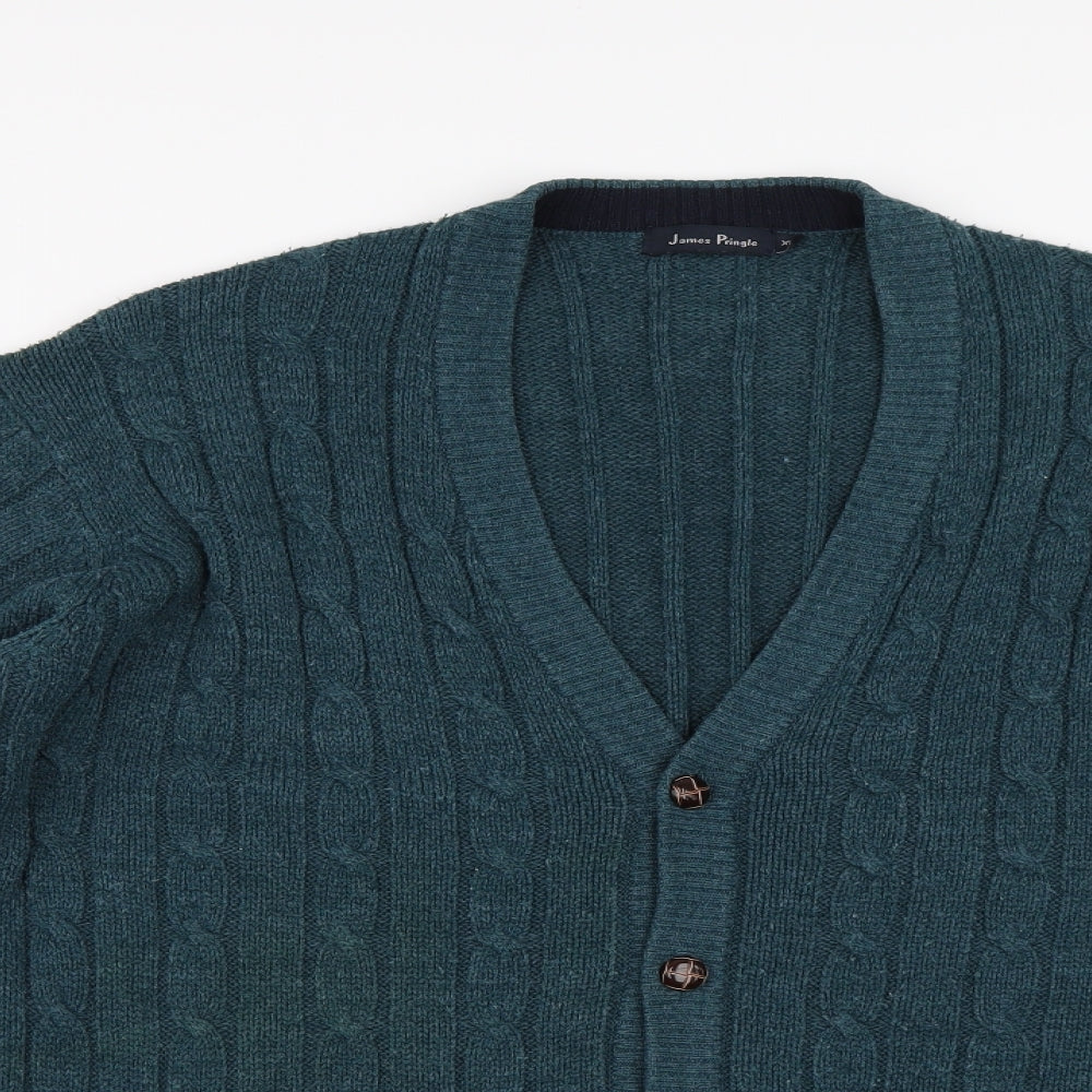 James Pringle Mens Green  Knit Cardigan Jumper Size XL  - `