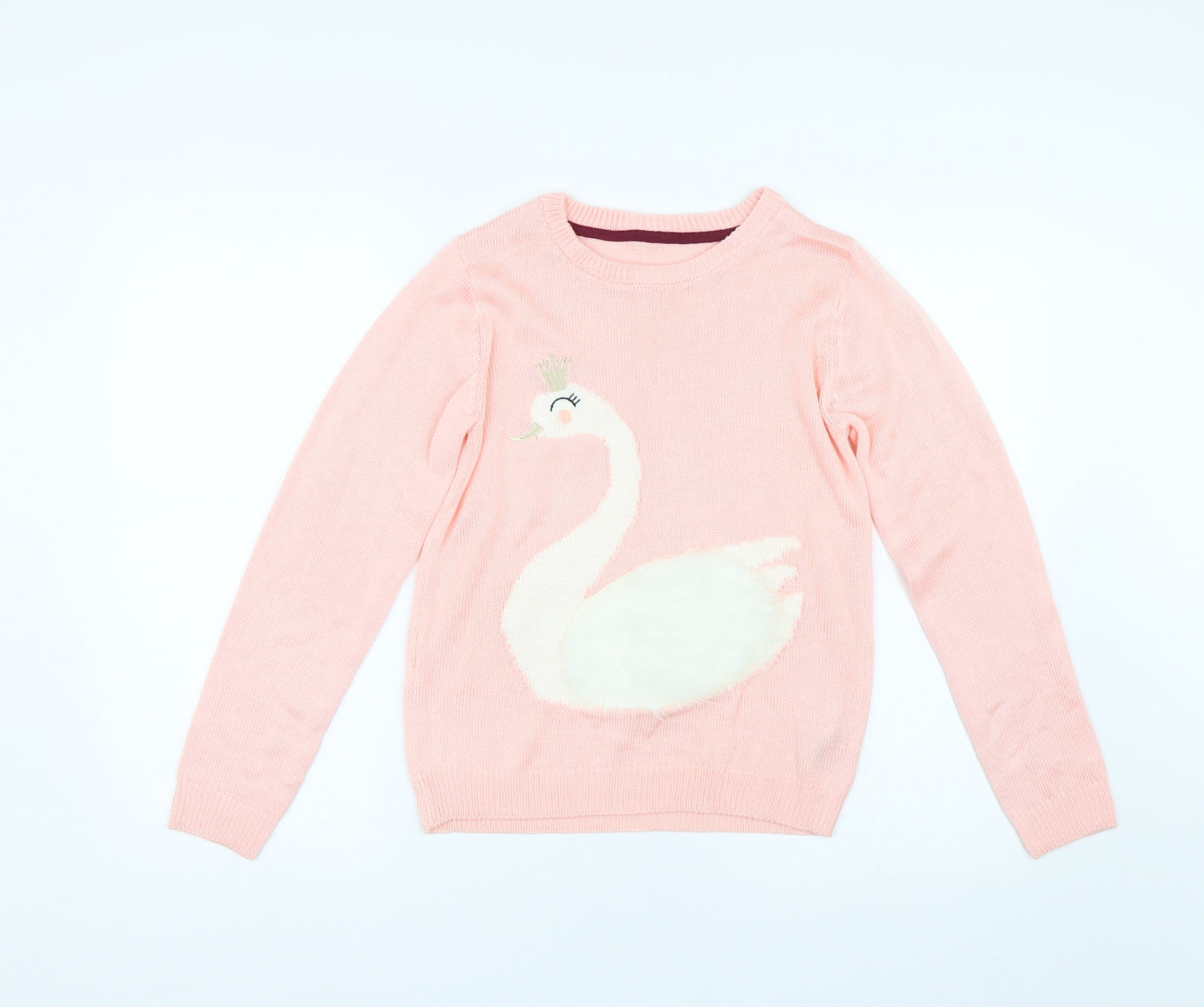 Nutmeg Girls Pink  Knit Pullover Jumper Size 13-14 Years  - Swan