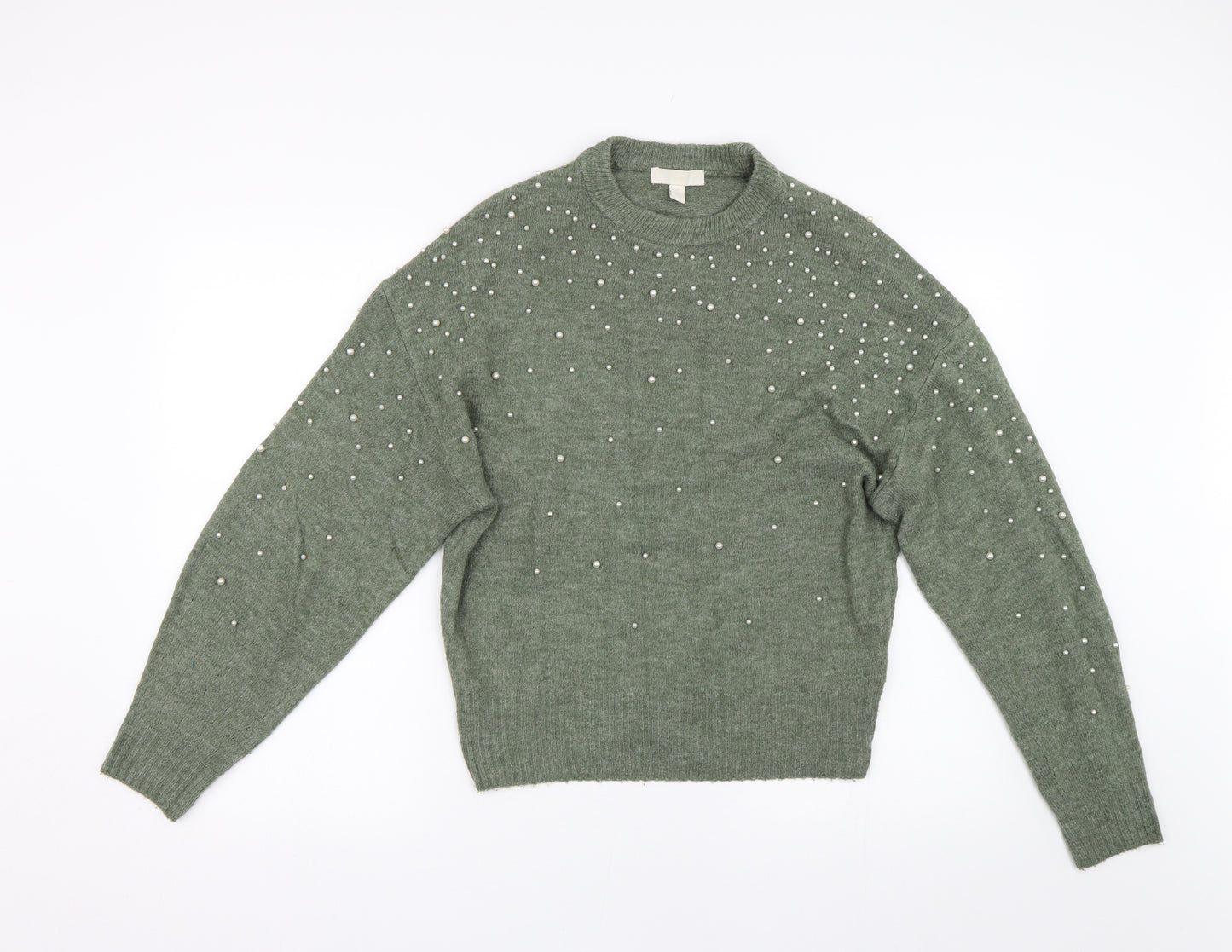 H&M Womens Green  Knit Pullover Jumper Size XS  - Pearls
