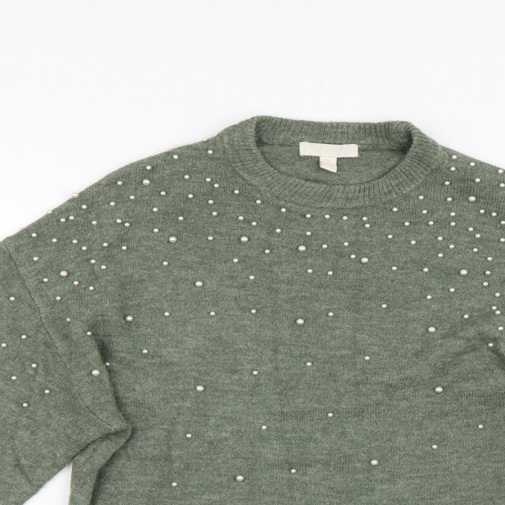 H&M Womens Green  Knit Pullover Jumper Size XS  - Pearls