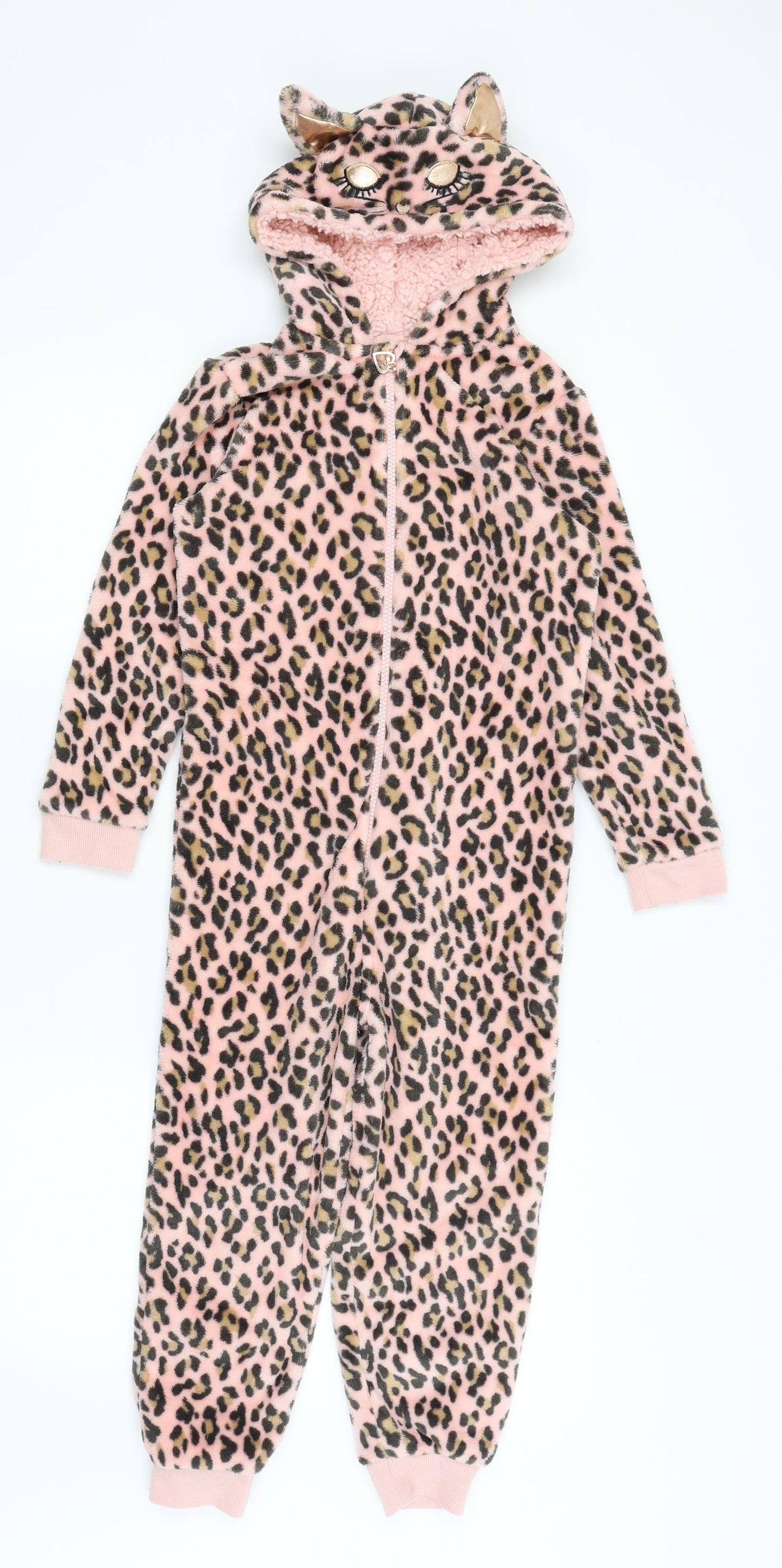Primark Girls Pink Animal Print  Top One Piece Size 6-7 Years  - Feline Sleepy