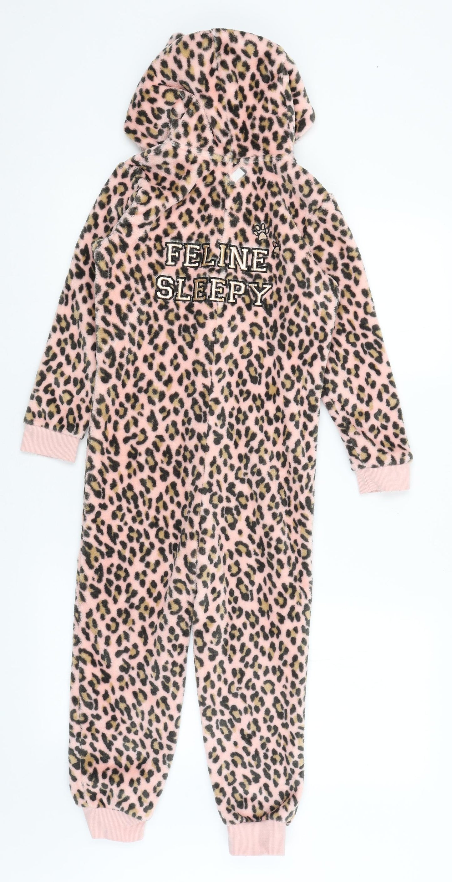 Primark Girls Pink Animal Print  Top One Piece Size 6-7 Years  - Feline Sleepy