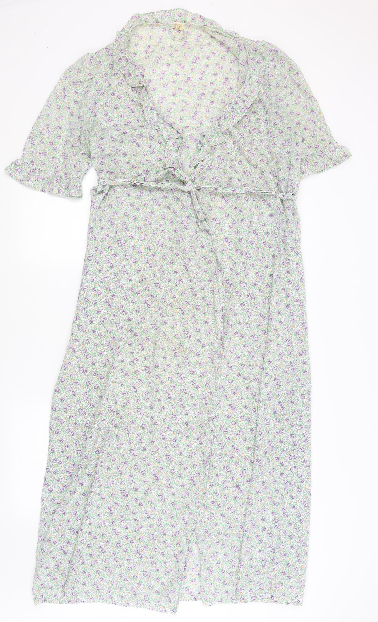 Preworn Womens Green Floral  Kimono Gown Size M