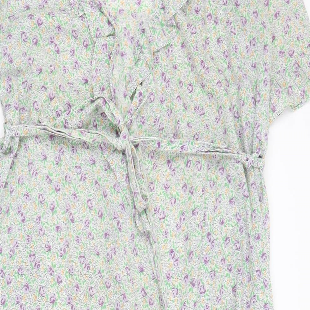 Preworn Womens Green Floral  Kimono Gown Size M