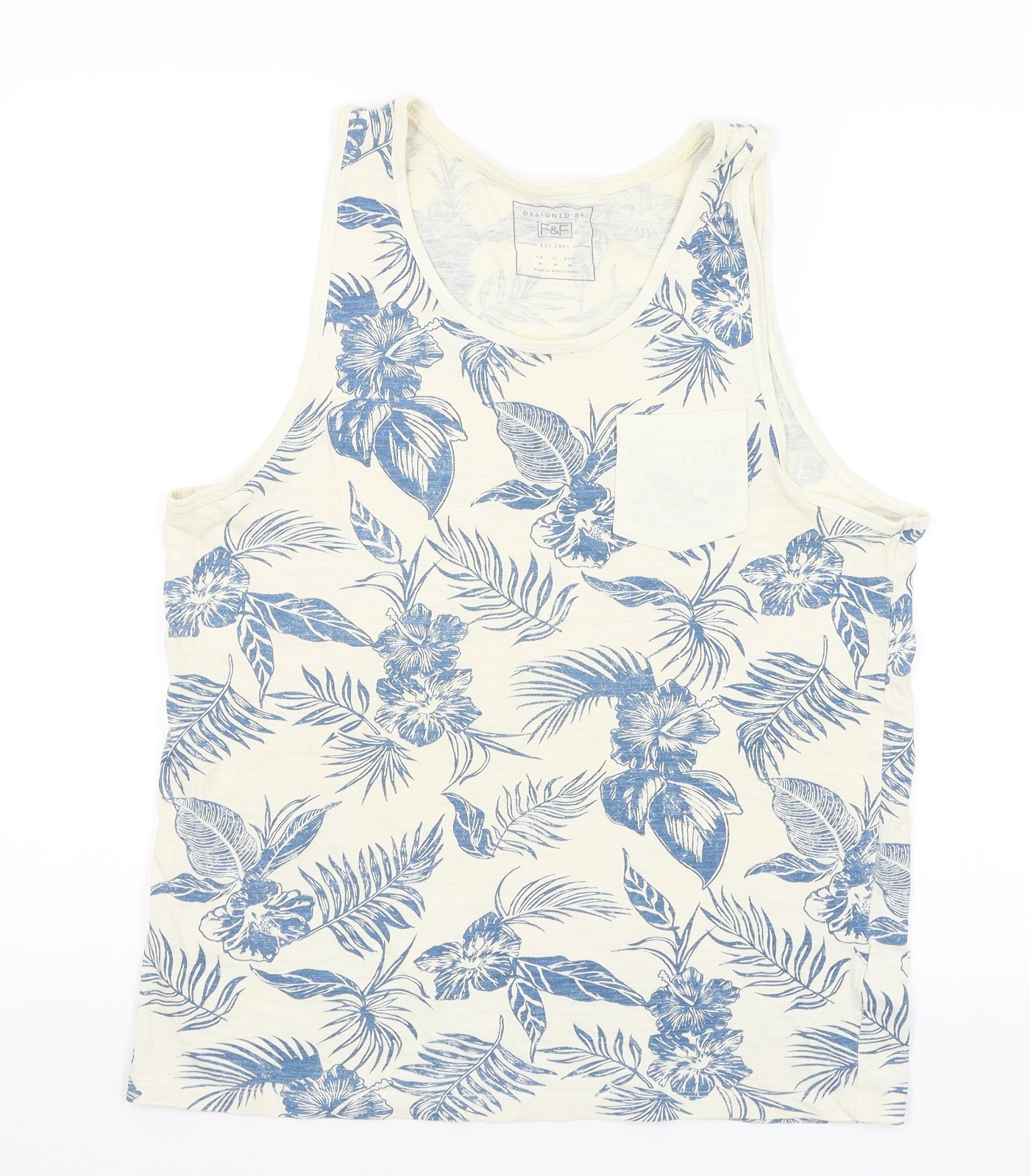 F&F Mens Ivory Floral   T-Shirt Size M