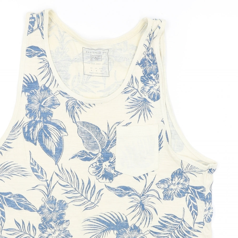 F&F Mens Ivory Floral   T-Shirt Size M