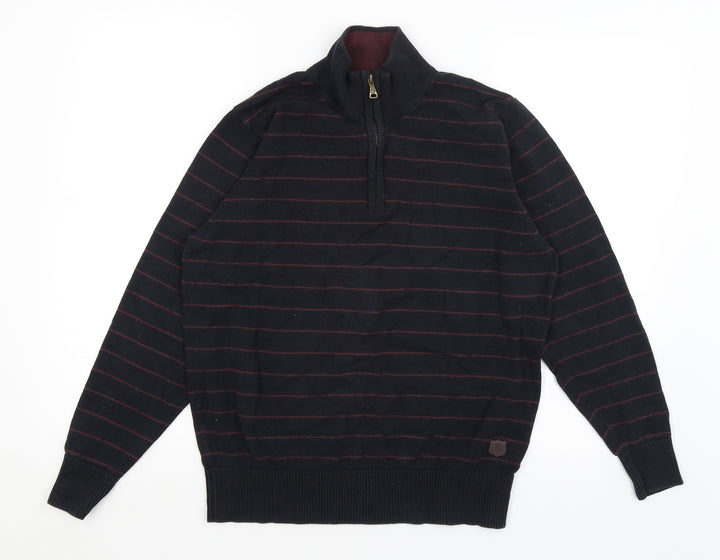 Blue Harbour Mens Black Striped Pullover Jumper Size M