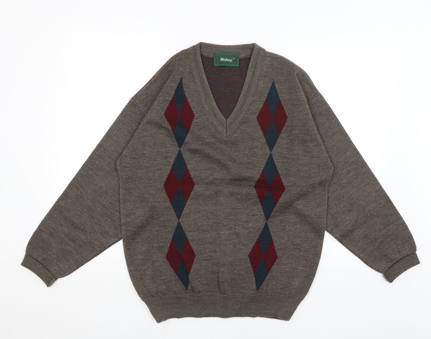 Wolsey Mens Brown Argyle/Diamond  Pullover Jumper Size M