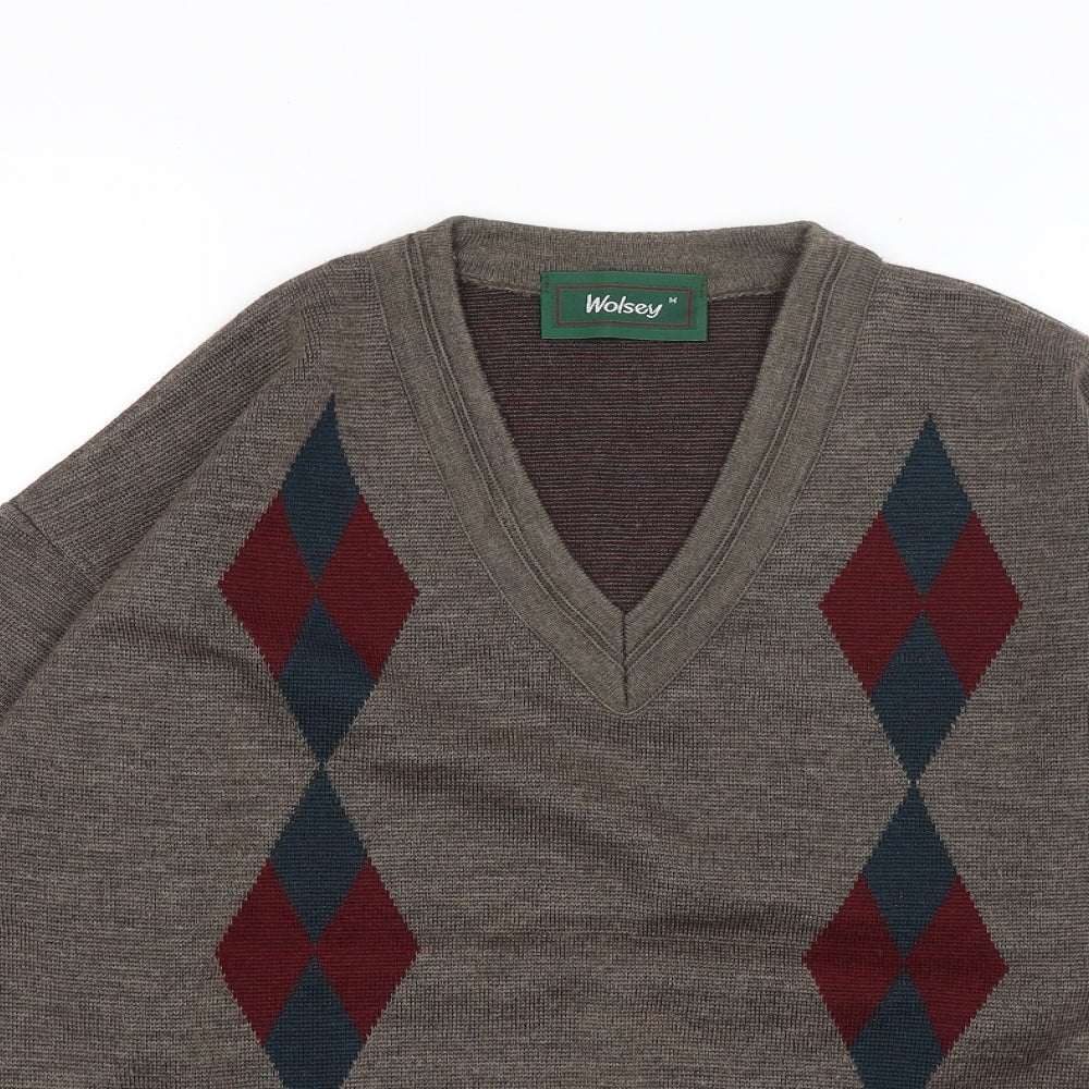 Wolsey Mens Brown Argyle/Diamond  Pullover Jumper Size M