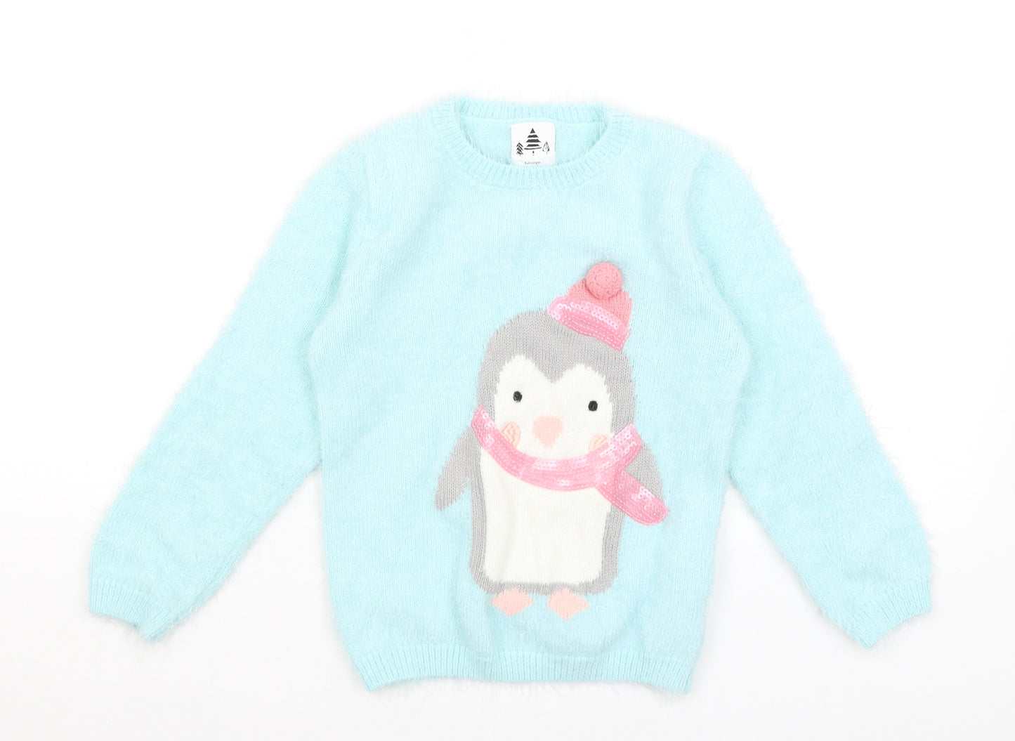 George Girls Blue   Pullover Jumper Size 5-6 Years  - Penguin