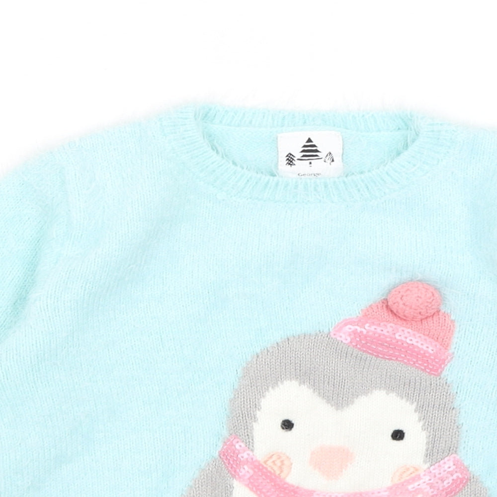 George Girls Blue   Pullover Jumper Size 5-6 Years  - Penguin