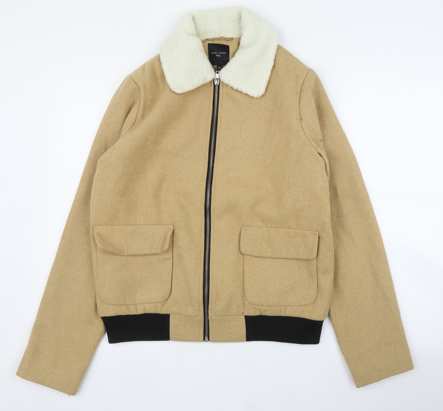 New Look Womens Beige   Bomber Jacket Coat Size 12