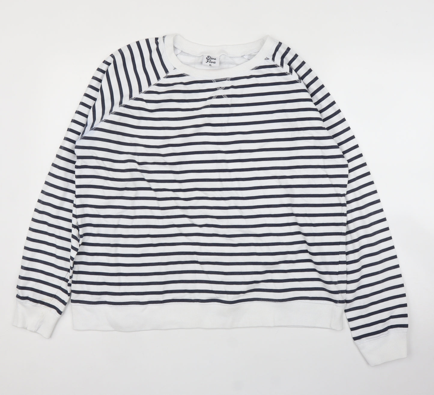 Diva Feva Womens White Striped  Pullover Jumper Size XL