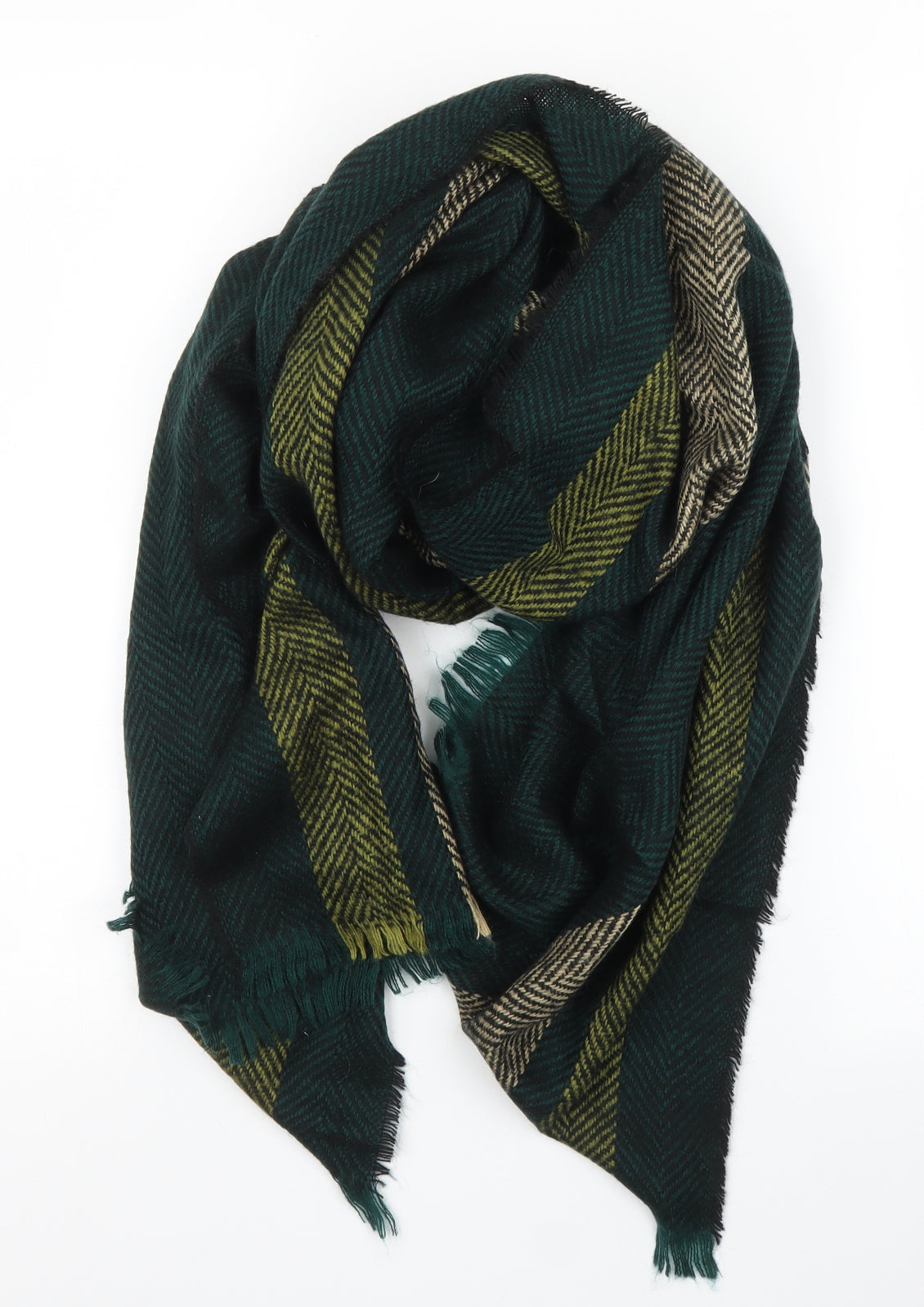 Preworn Unisex Green Herringbone   Shawl/Wrap
