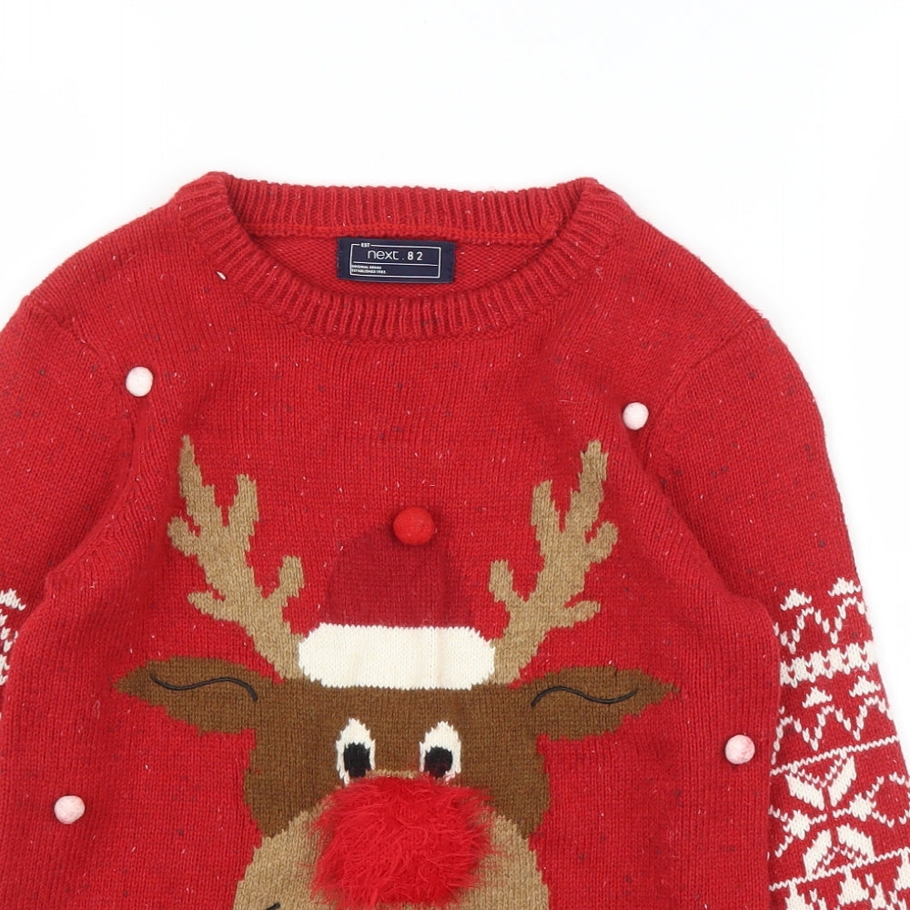 NEXT Girls Red Fair Isle  Pullover Jumper Size 8 Years  - Christmas