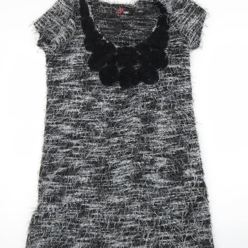 Yumi Womens Grey Floral  A-Line  Size M