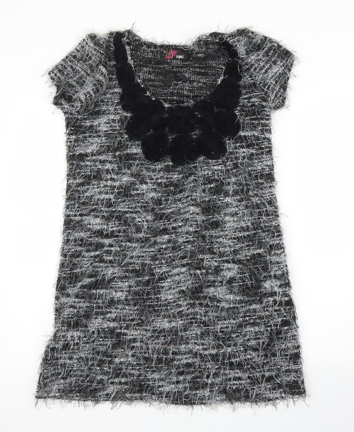 Yumi Womens Grey Floral A-Line Size M