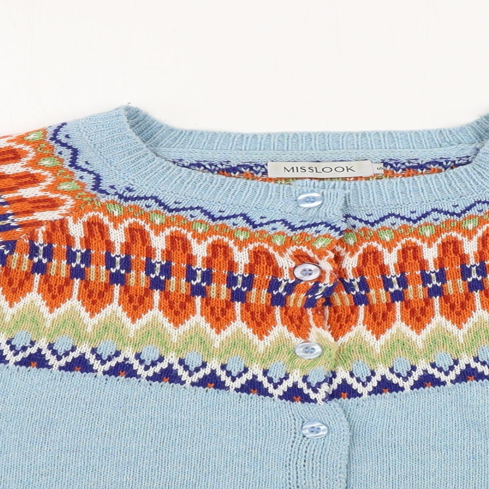 MissLook  Womens Blue Geometric  Cardigan Jumper Size S