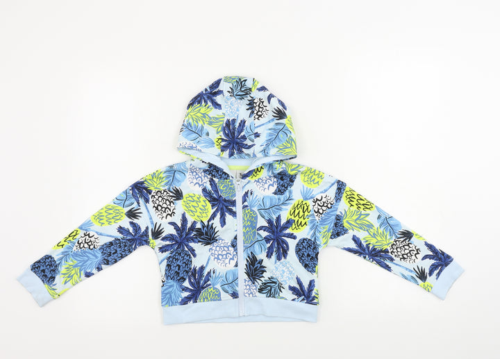 TU Boys Blue Floral Full Zip Hoodie Size 7 Years