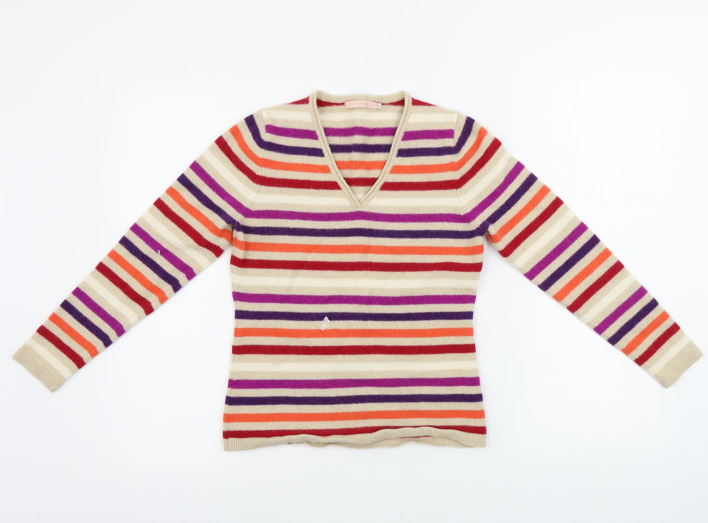 John Lewis Womens Beige Striped  Pullover Jumper Size 10