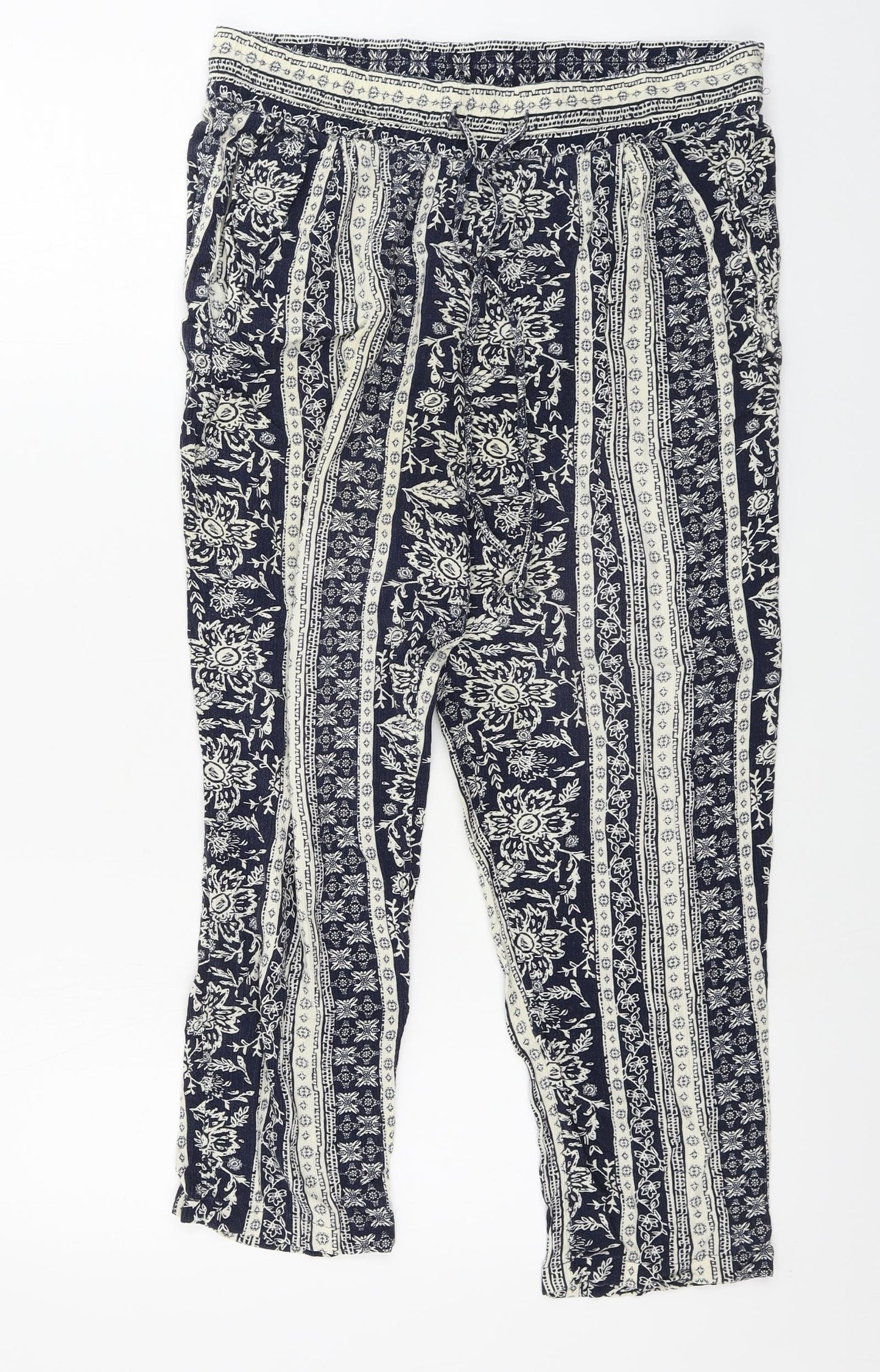 Marks and Spencer  Womens Blue Geometric  Trousers  Size 10 L23 in