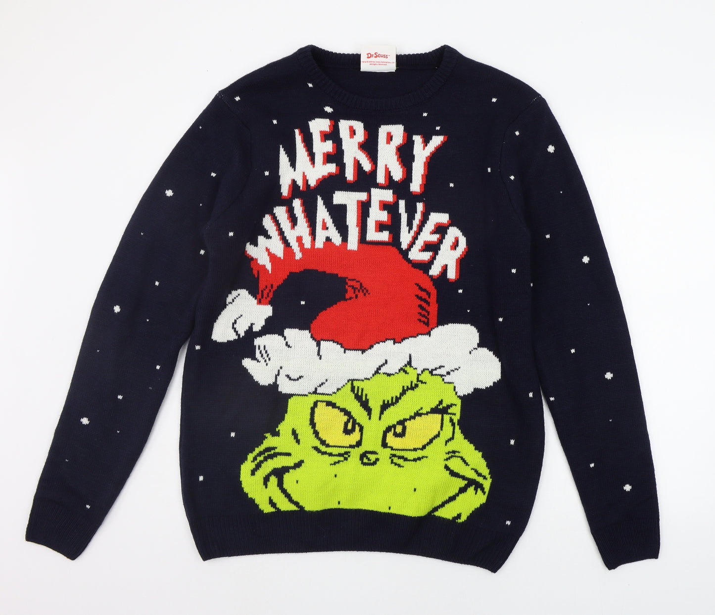 Primark Mens Blue Geometric  Pullover Jumper Size XL  - grinch