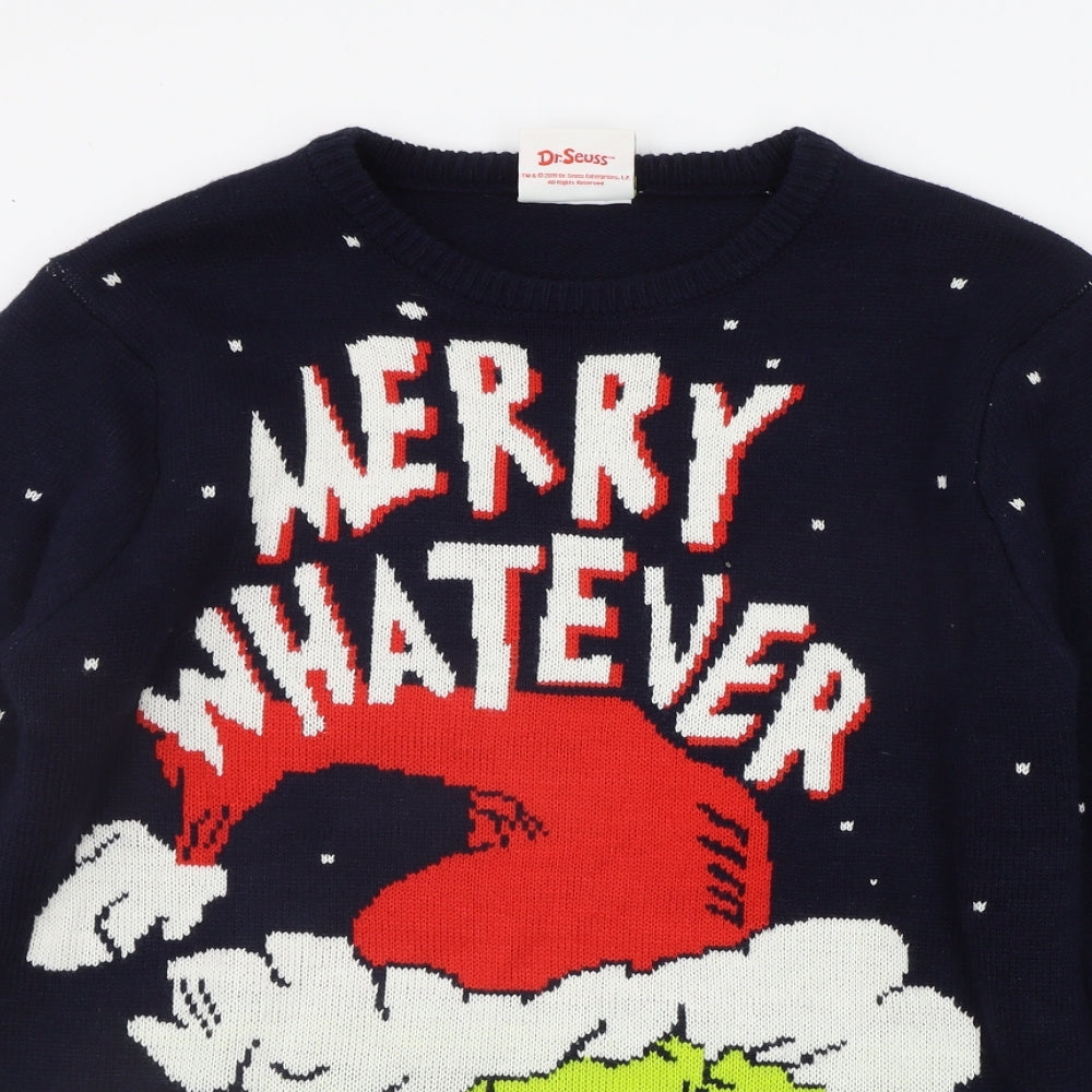 Primark Mens Blue Geometric  Pullover Jumper Size XL  - grinch