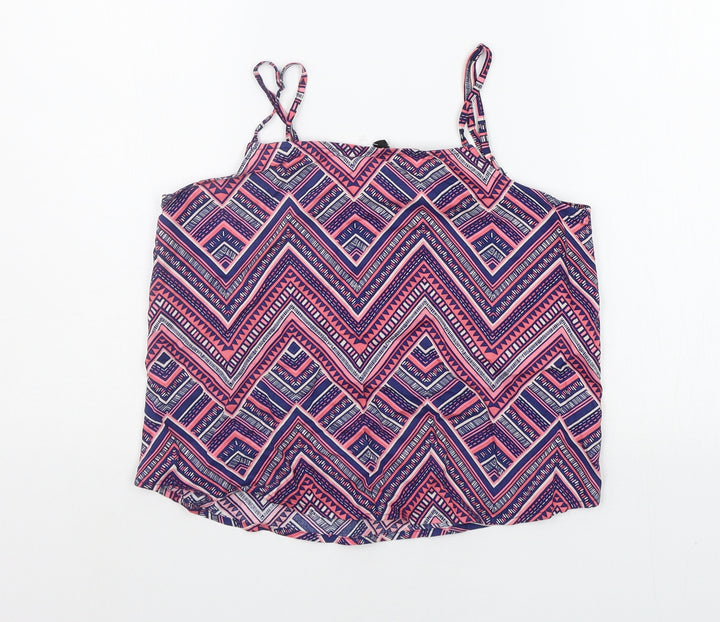 Divided Womens Blue Geometric  Basic Tank Size 6