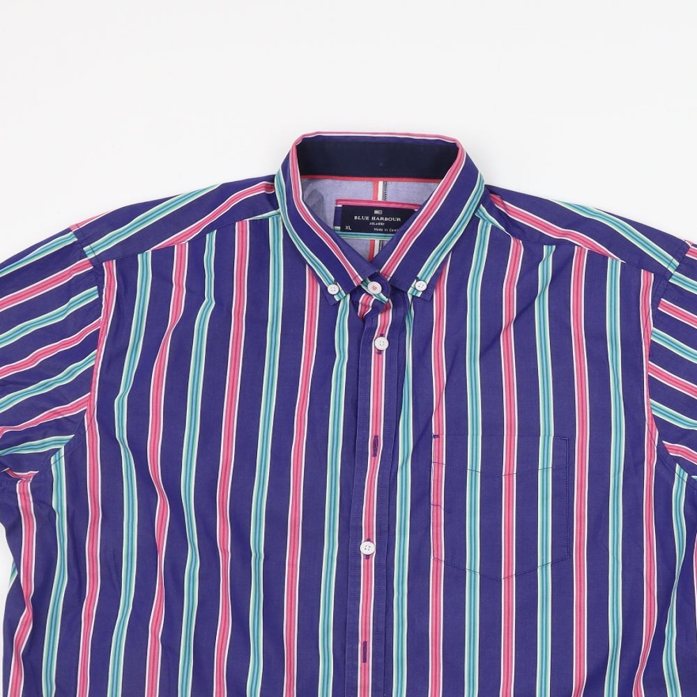 Marks and Spencer Mens Blue Striped   Button-Up Size XL