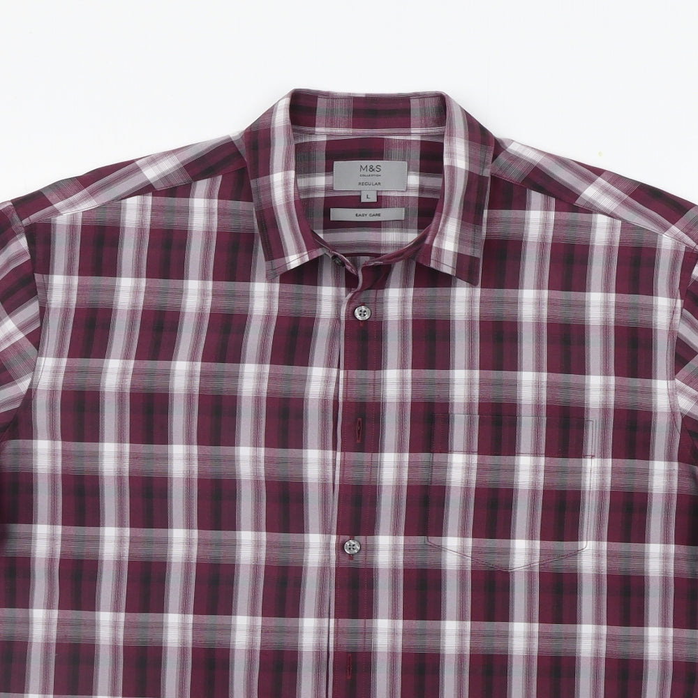 Marks and Spencer Mens Purple Check   Button-Up Size XL
