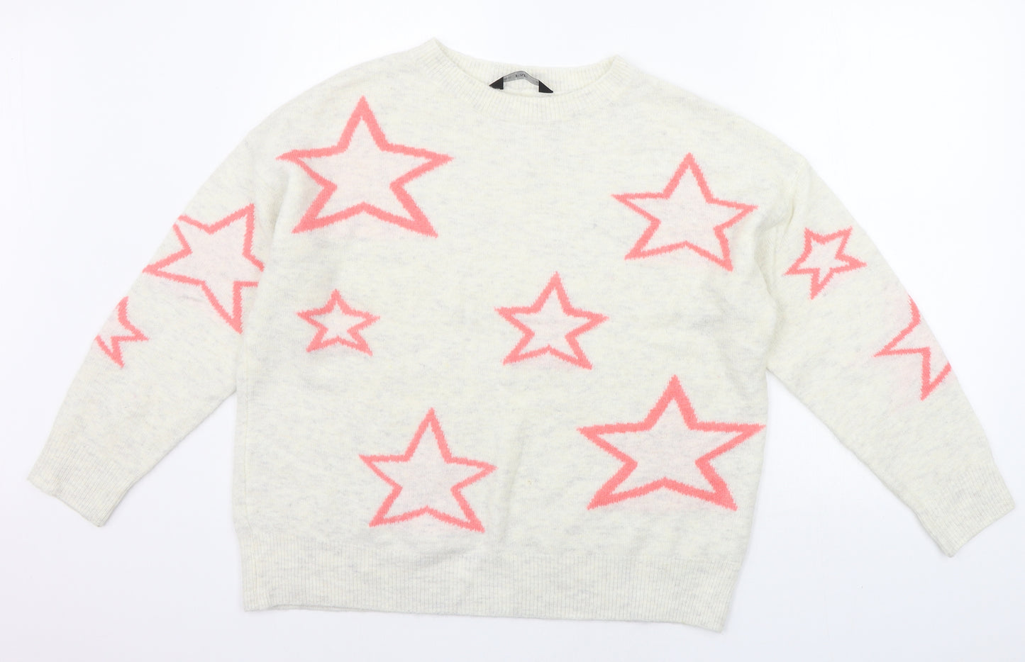 F&F Womens White Geometric  Pullover Jumper Size 12  - STARS