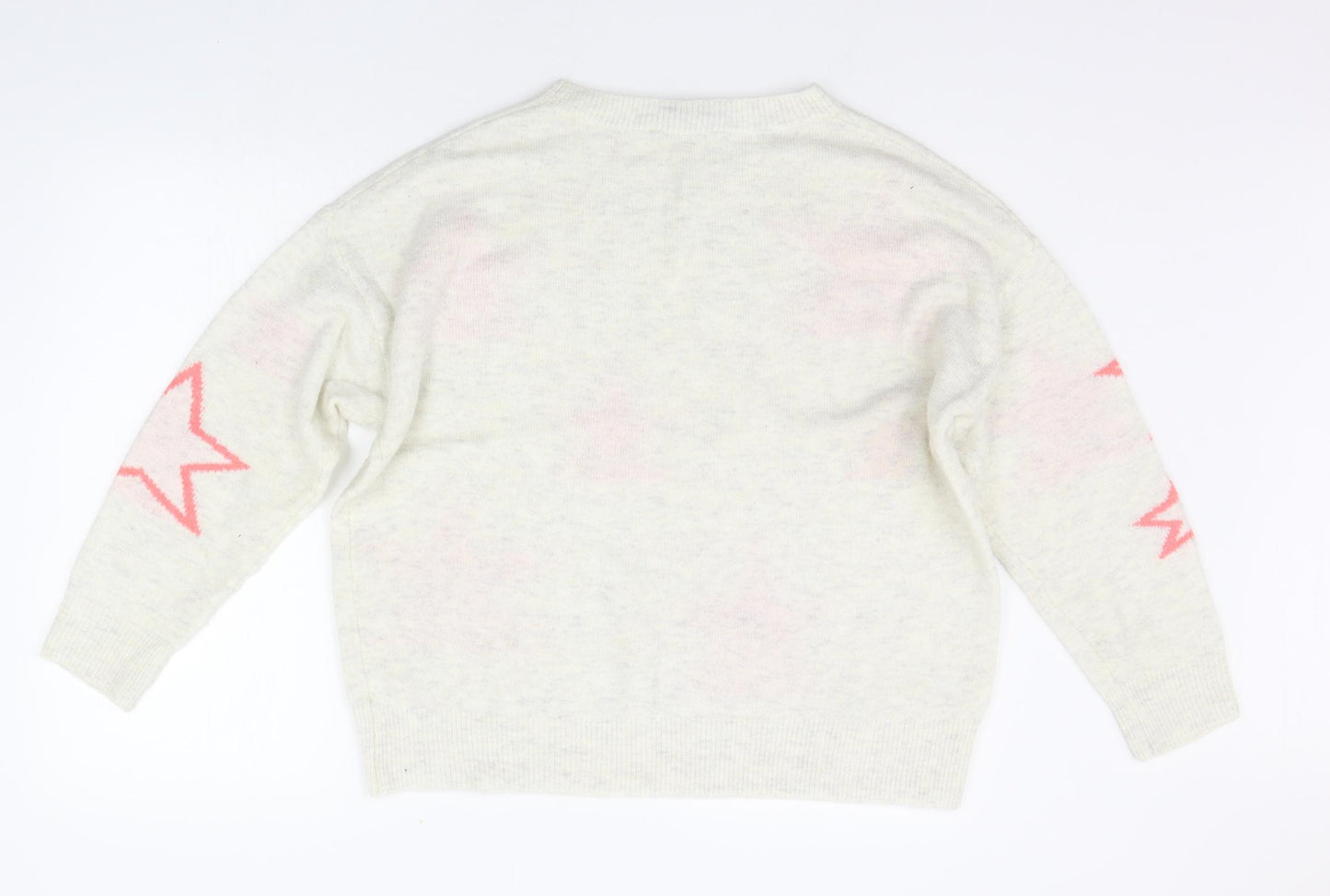 F&F Womens White Geometric  Pullover Jumper Size 12  - STARS