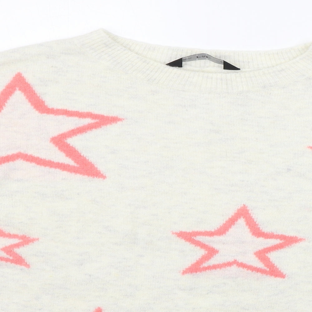 F&F Womens White Geometric  Pullover Jumper Size 12  - STARS