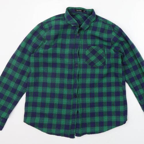 Boohoo Mens Green Check   Button-Up Size 13