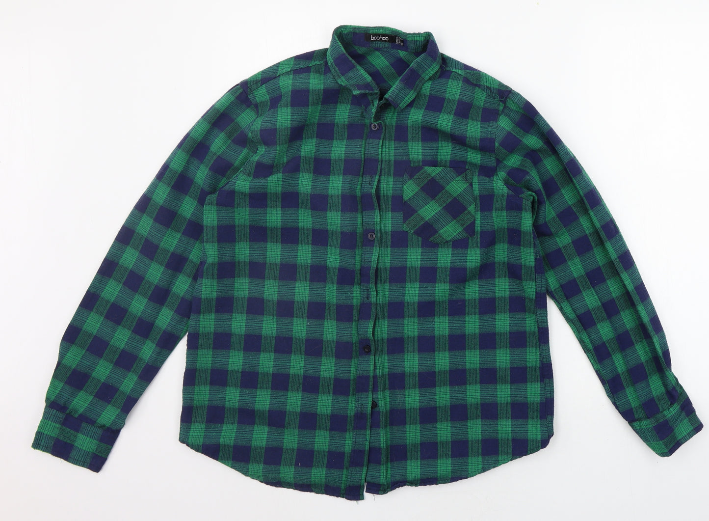 Boohoo Mens Green Check   Button-Up Size 13
