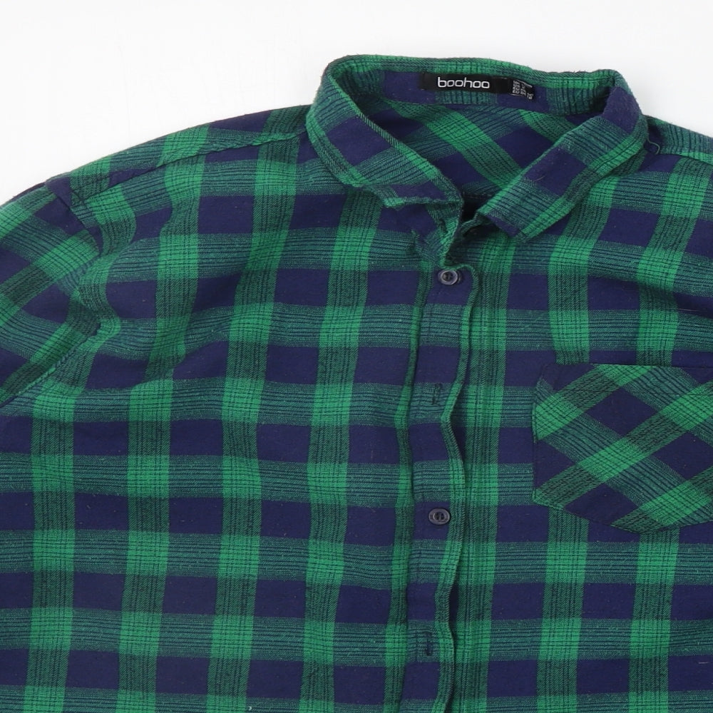 Boohoo Mens Green Check   Button-Up Size 13