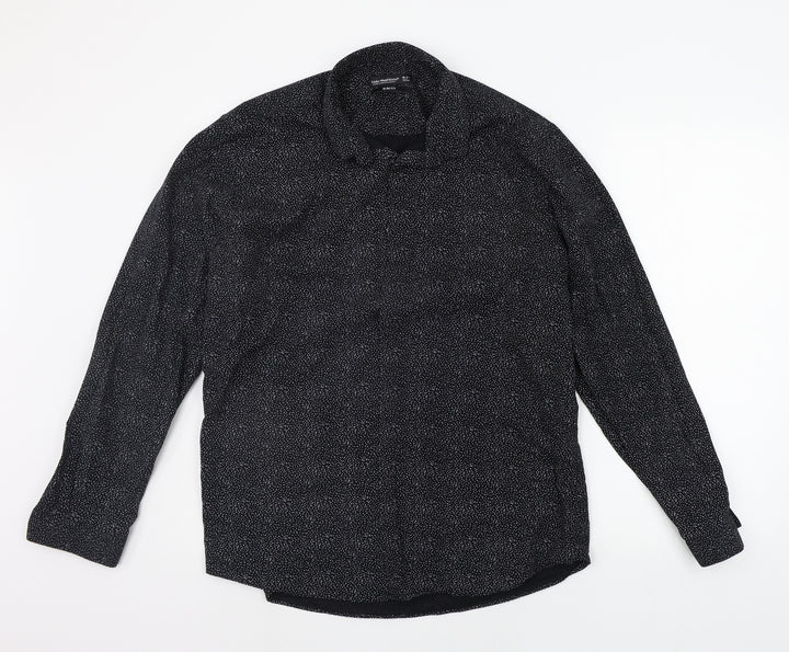 Cedar Wood State Mens Black Polka Dot   Button-Up Size 16